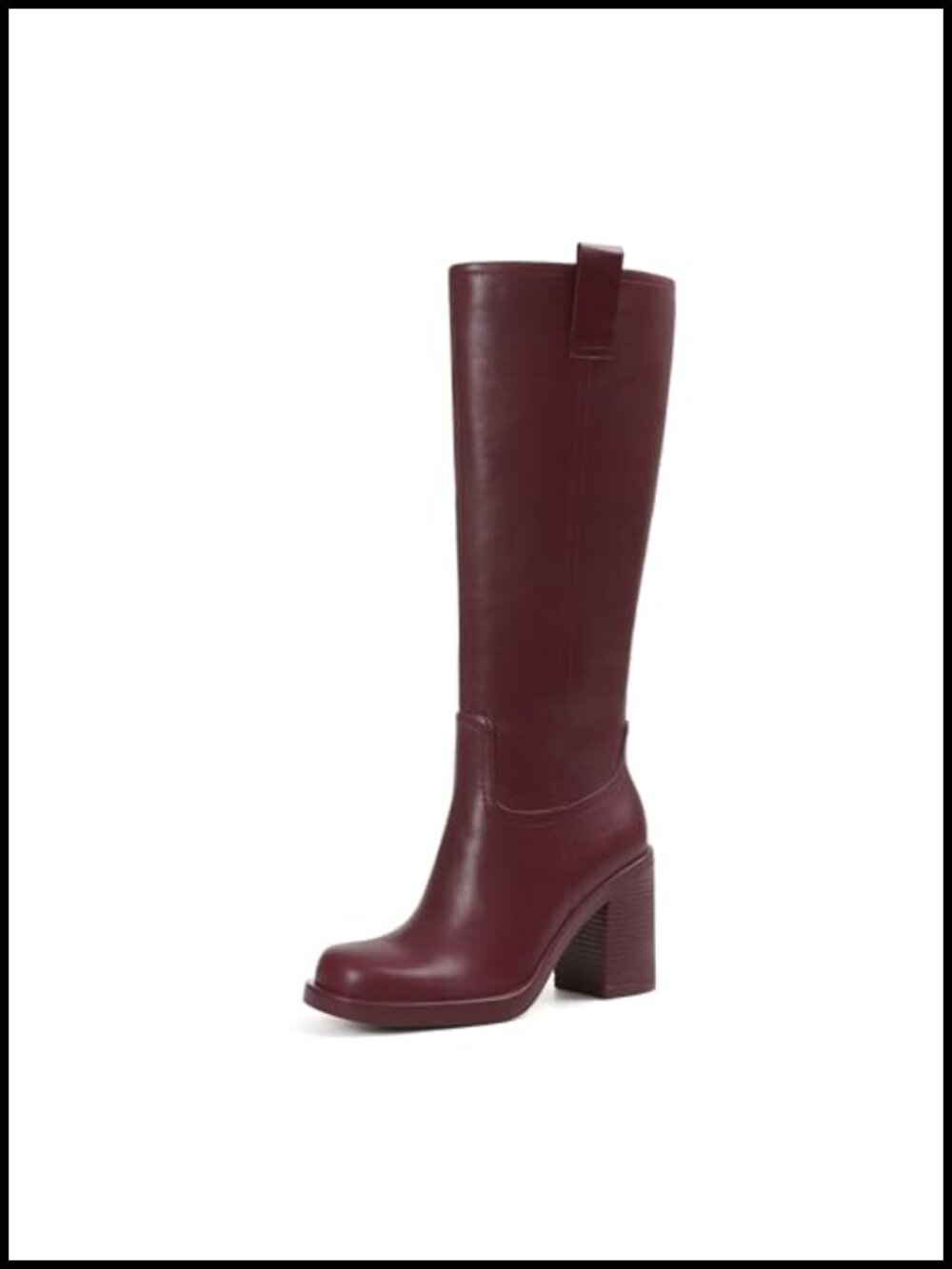 Wide Calf Knee High Platform Boots Square Toe Block Heel Faux Leather